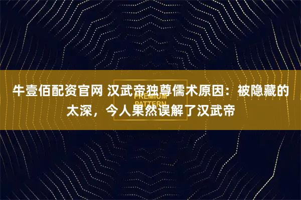 牛壹佰配资官网 汉武帝独尊儒术原因：被隐藏的太深，今人果然误解了汉武帝